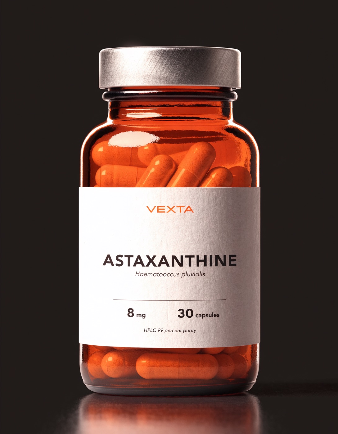 Visuel principal — VEXTA Astaxanthine — Haute pureté ≥99% HPLC (lot pilote ciblé ≥99,5%) 8 mg